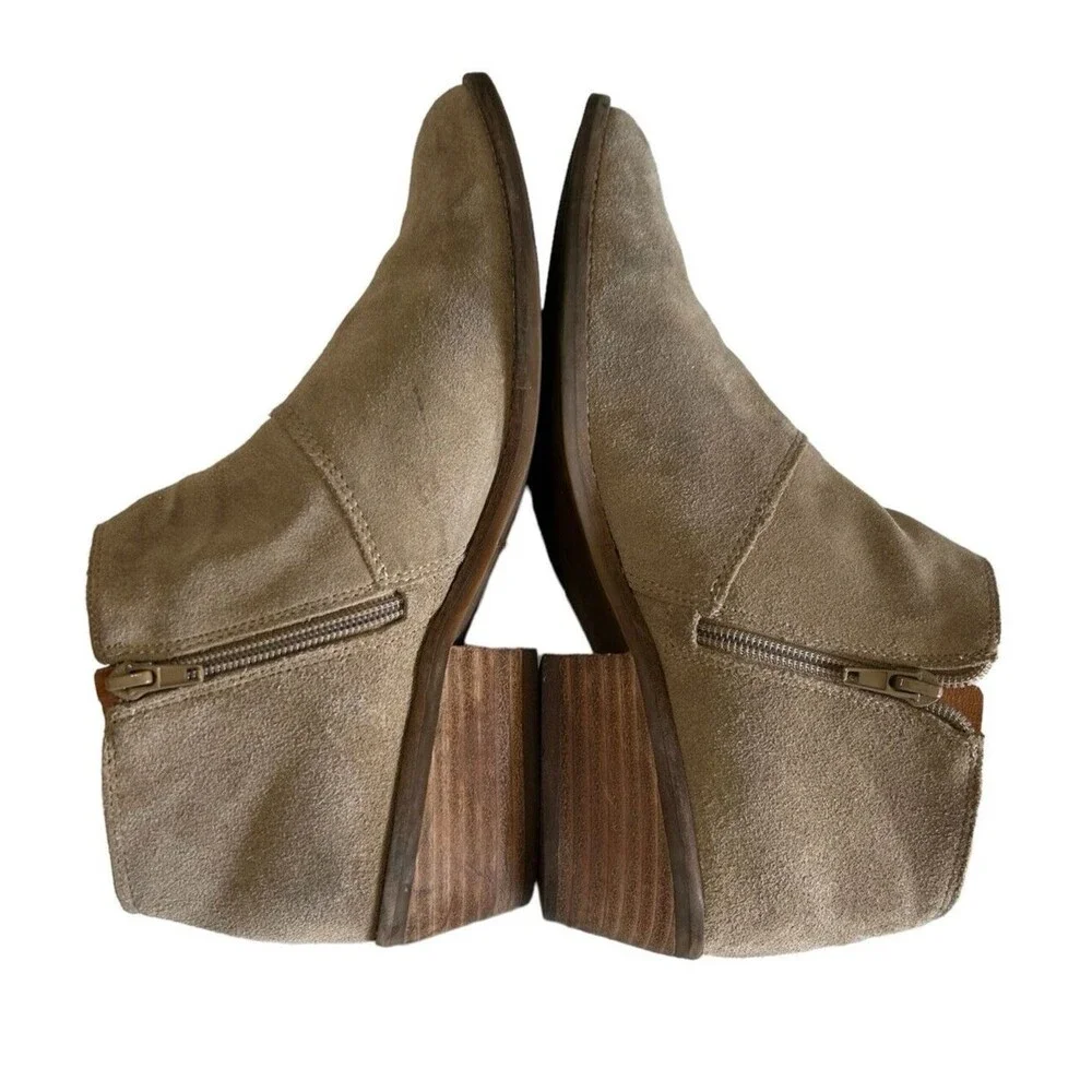 Lucky Brand Boots Women's Tan Leather Suede Side Zip Ankle  Booties 10M